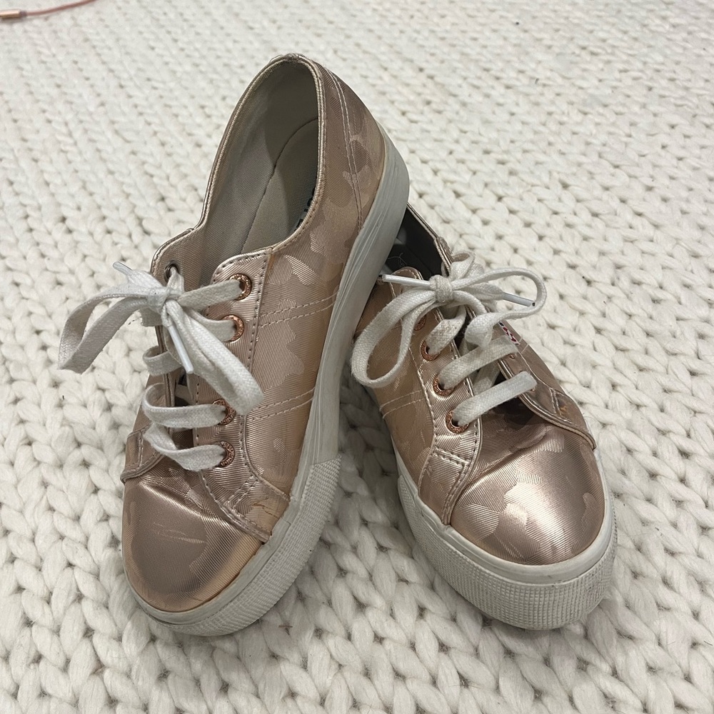 Superga 2790 platform sneakers in metallic rose gold camo